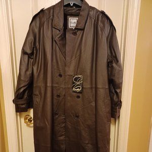 Full Length Brown Leather Women's Trench Coat